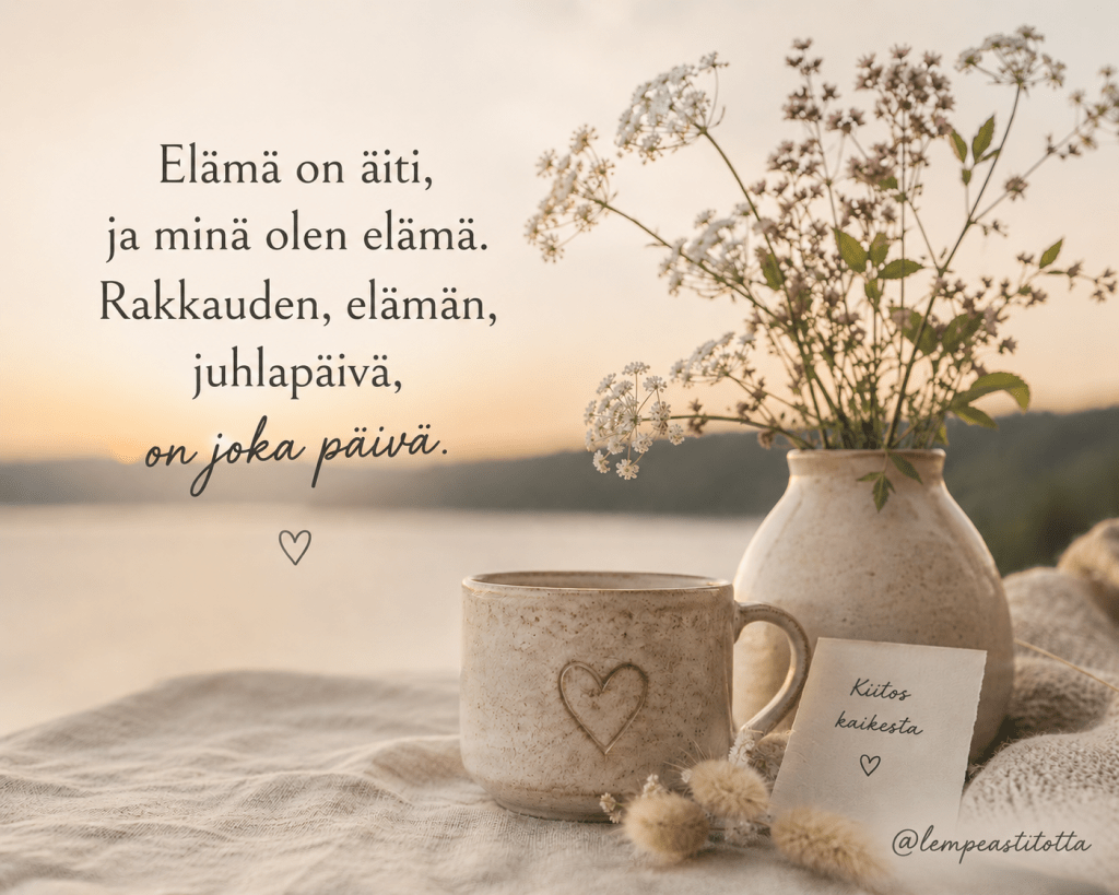 Pehmeä ja rauhallinen kuva rakkaudesta, äitiydestä ja siitä, että kaikki olennainen on jo tässä.